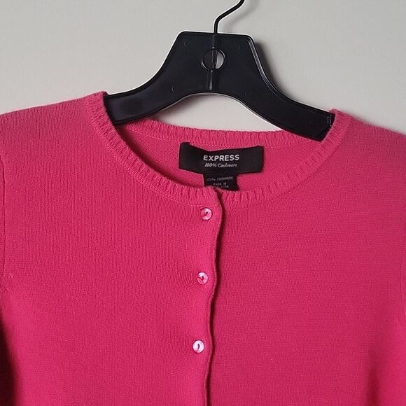 NEW VTG Express Pink XS Cashmere Sweater Cardigan Y2K Coquette Fitted 50s 60s - Picture 8 of 13